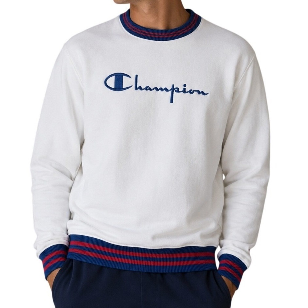 Champion White Blue Red Reverse Weave Sweatshirt Men's Small